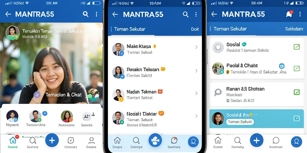 Tampilan antarmuka aplikasi MANTRA55 untuk menjalin pertemanan.