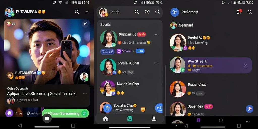 Antarmuka aplikasi PUTARMEGA untuk live streaming yang intuitif dan menarik.