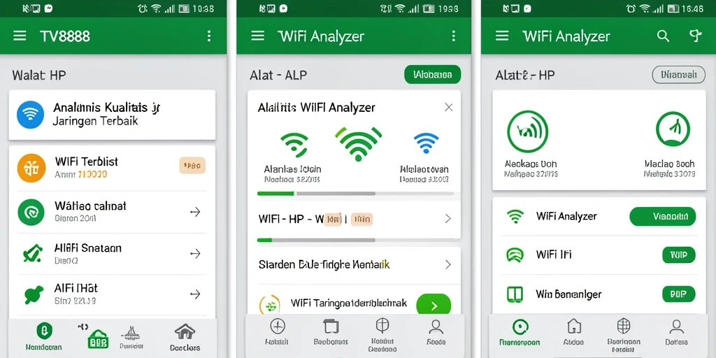 Tampilan utama TV888 yang menunjukkan analisis jaringan WiFi secara real-time.