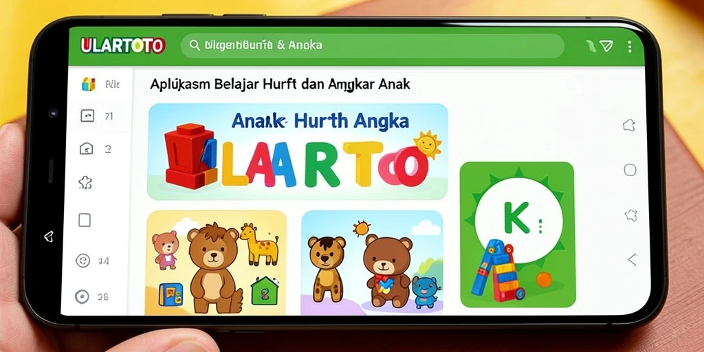 Tampilan aplikasi ULARTOTO dengan fitur belajar huruf dan angka.